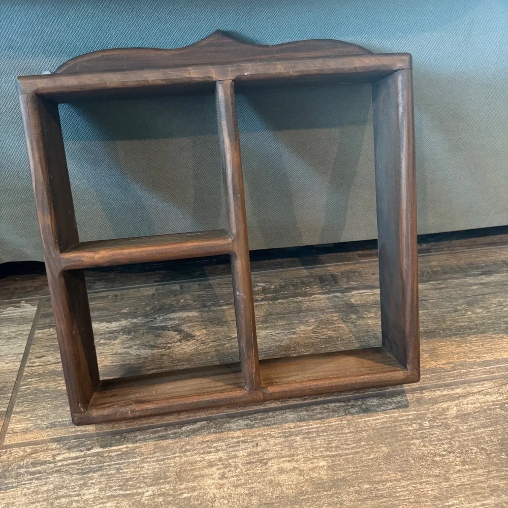Vintage Wood Cottagecore Shadow Box Wall Shelf Small Brown Curio Display Case